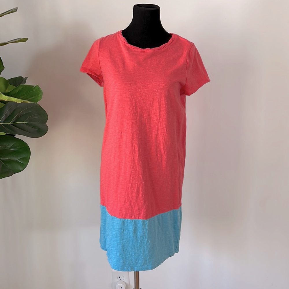 Boden T Shirt Day Shift Dress Summer Coral & Blue 8 Regular